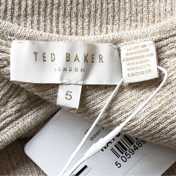 Ted Baker Niyalia V-neck Ribbed Tank Natural Metallic Size US 14 NWT - Picture 7 of 15